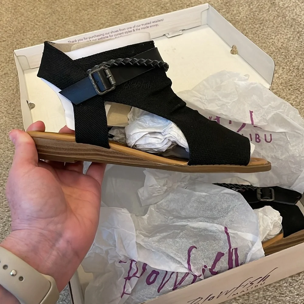 NWB Women's Canvas black Sandals - Picture 3 of 8